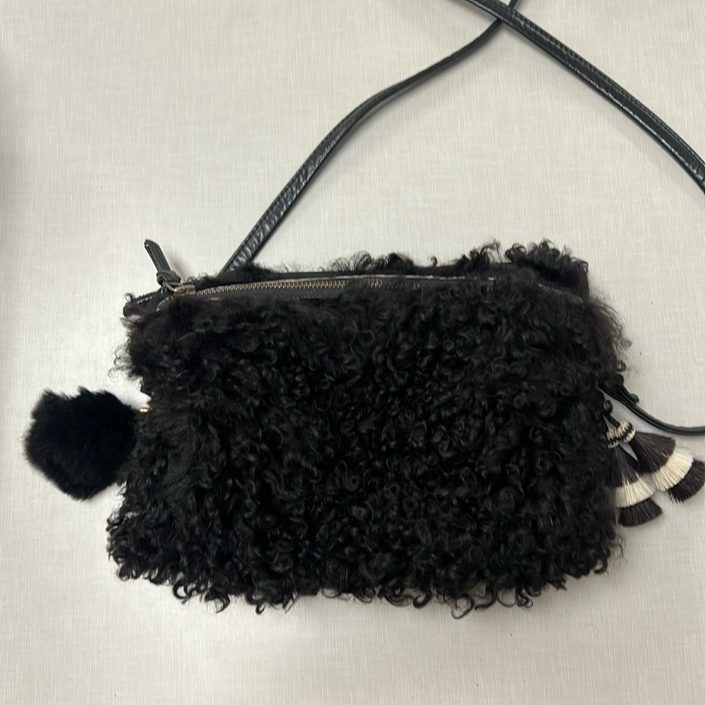 Primecut Black Shearling Pebbled Leather Crossbody Bag